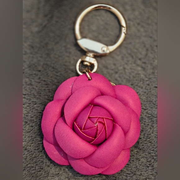 Magenta Leather Camilla Flower Keychain or Bag Charm - Picture 1 of 1